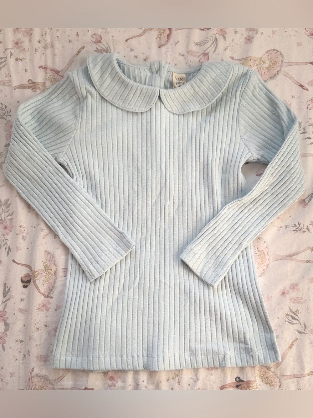 Kate Quinn Baby Blue Ribbed Peter Pan Collar Long Sleeve Top Size 5